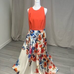 Carmen Marc Valvo Women's Mother of the Bride Floral Maxi Dress Orange Sz 8